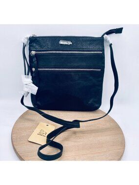Estalon Crossbody Bag Womens Large Black Leather Messenger Purse Zippers